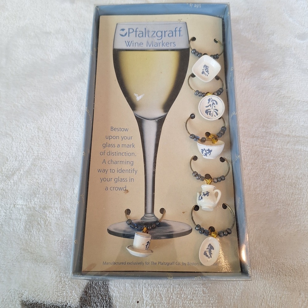 NEW Pfaltzgraff Yorketown Set of 6 Wine Glass Markers Wine Glass Charms NIB